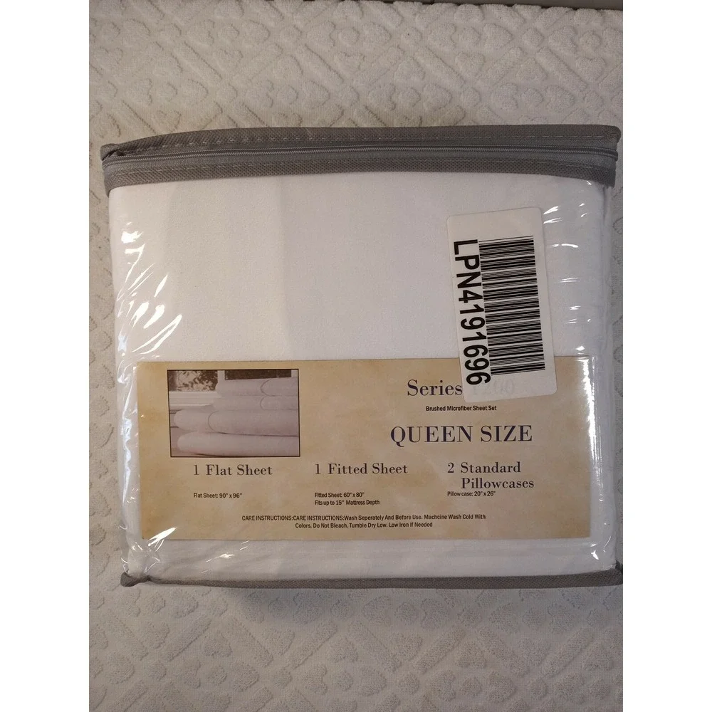 4 Piece Sheet Set QUEEN White Brushed Soft Microfiber Fits up to 15